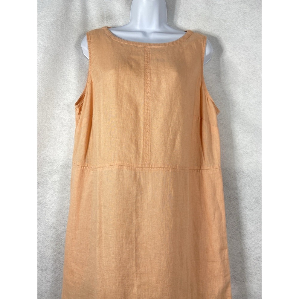 J Jill Dress Women's Large Orange Shift Sleeveless 100% Linen Pockets - Picture 2 of 12